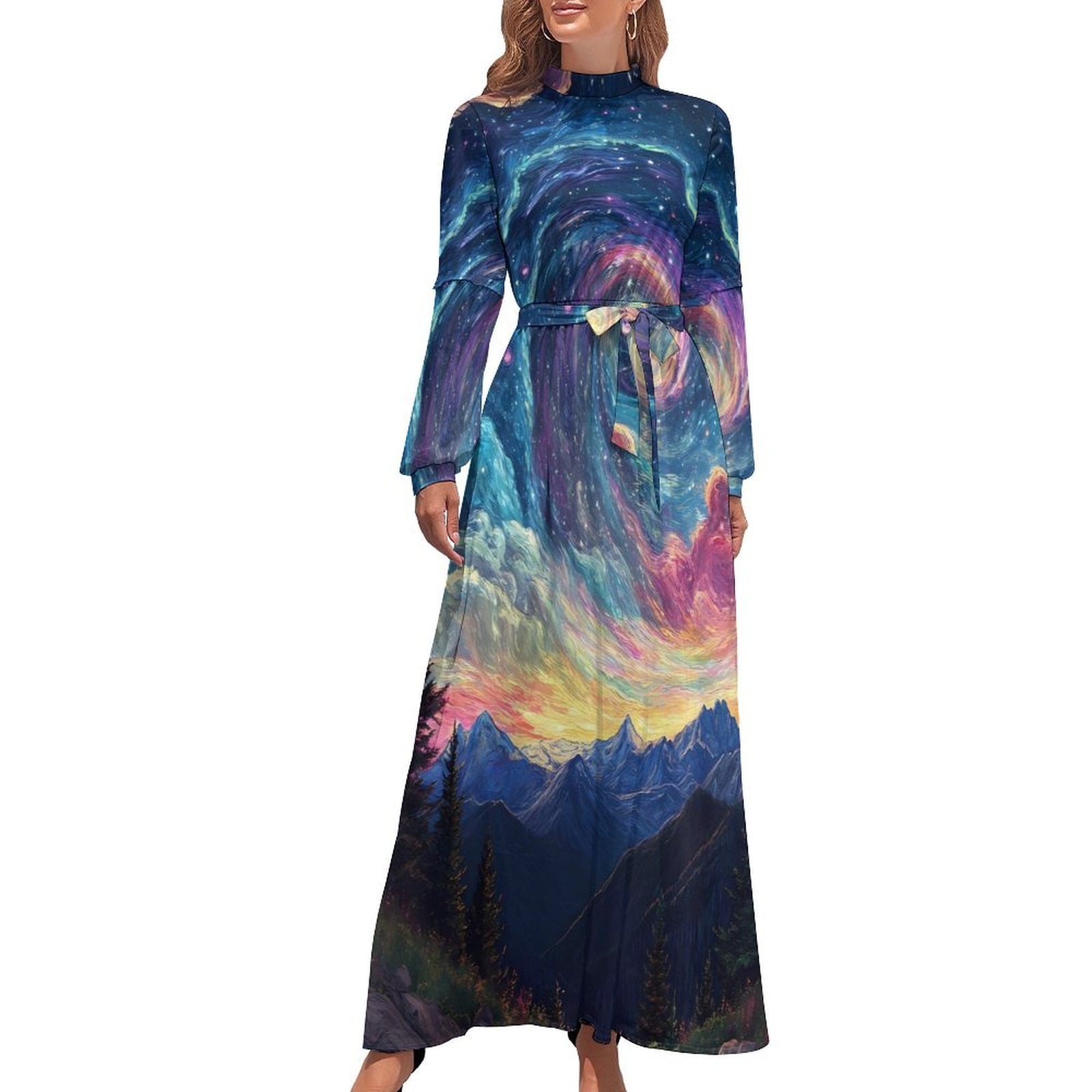 PHANTOM SKY CAPE LONG DRESS