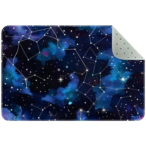 Galaxy Space Constellation Pattern Small Area Rug, Non-Slip Door Mat Indoor Floor Mat, Washable Kitchen Rug Entrance DMat for Bedroom Living Room