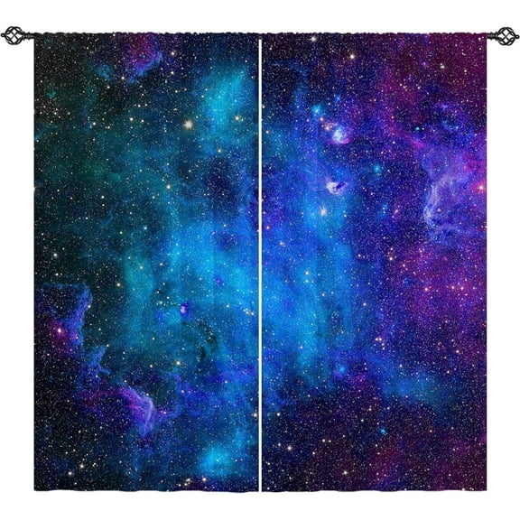 Galaxy Space Curtains W52 x L84 Inch Kids Blue Nebula Star Constellation Planet Universe Starry Stars Rod Pocket Print Pattern Window Drapes for Boys Girls Teen Bedroom Playroom 2 Panels