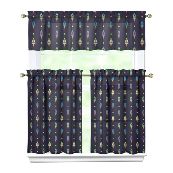 Galaxy Space Kitchen Curtains Set Tier and Valance 3-Piece, Celestial Starry Night Nebula Cosmic Light Filtering Curtains for Sci-fi Lovers, Outer Space Decor for Kitchen or Nursery Room