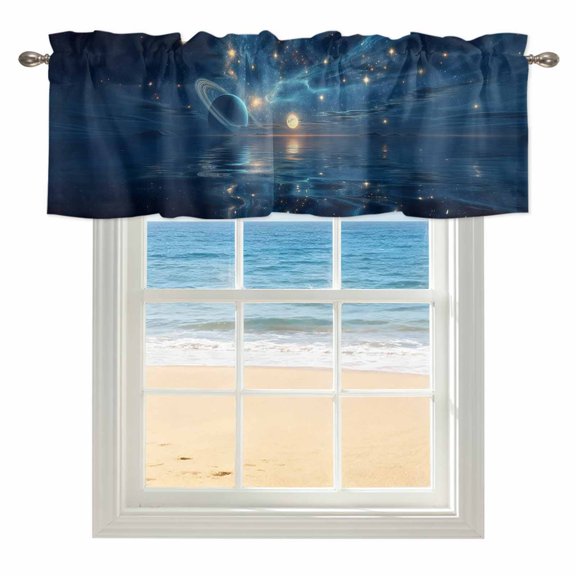 Galaxy Space Kitchen Valances for Windows 54x18 Inch Kitchen Curtains Valances Rod Pocket Universe Planets Sparkling Stars Moon Blue Bathroom Window Valances for Window Treatment Decor