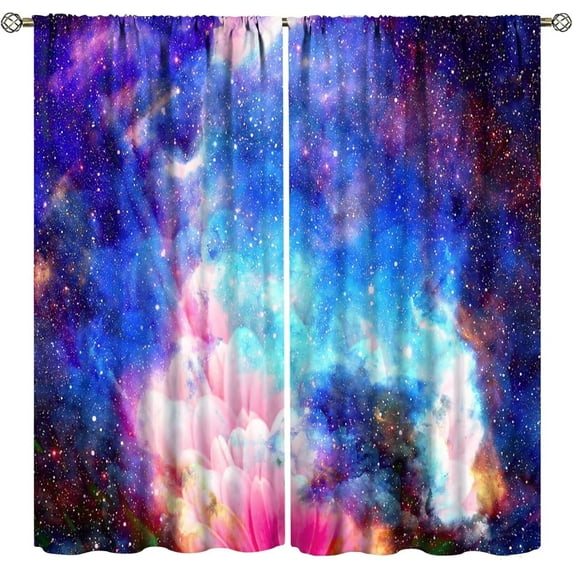 Galaxy Space Nebula Curtains Universe Planets Fantasy Starry Curtain with Rod Pocket for Bedroom Kitchen Home Decor Drapes Thermal Insulated Window Treatments 2 Panels Set 84x84in