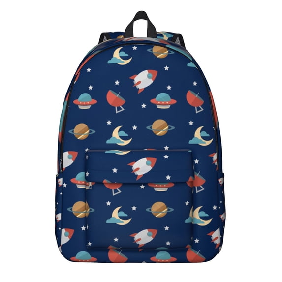 Galaxy Space Rocket School Backpack, Starry Sky Astronaut Moon Planet Daypack, Sci-Fi Cosmic Nebula Print Bag