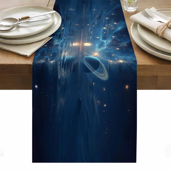 Galaxy Space Table Runner Universe Planets Sparkling Stars Moon Blue Tablerunners 13 x 48 Inch, Table Decorations Tabletop Scarf for Summer Gathering Holiday Farmhouse Kitchen Dining Decor