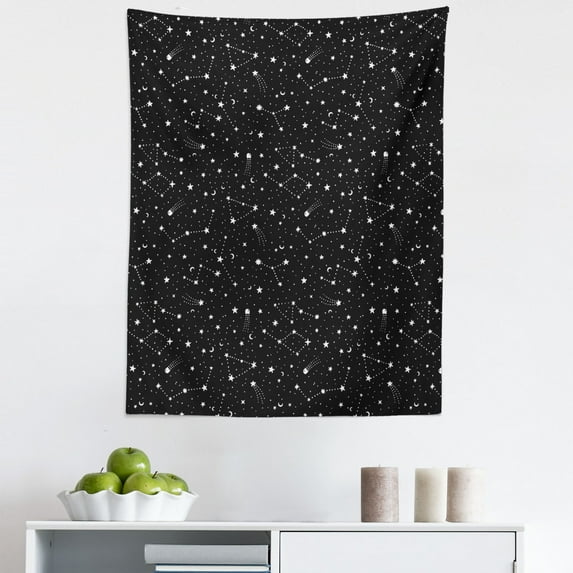 Galaxy Space Tapestry, Star Cluster in Sky Shooting Celestial Body Orderly Repeated Pattern, Fabric Wall Hanging Decor for Bedroom Living Room Dorm, 5 Sizes, Charcoal Grey White, by Ambesonne