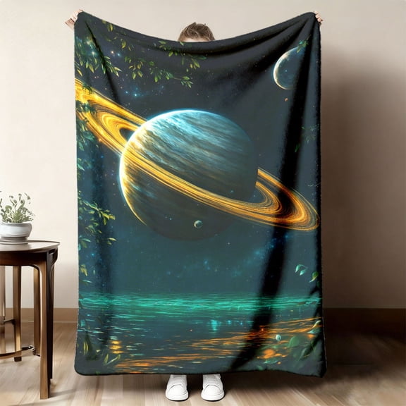 Galaxy Space-Themed Throw Blanket - Soft Flannel, Warm & Cozy, Vibrant Planets Stars Nebulae Design, Machine Washable for Bedroom Couch Camping Home Decor Gift