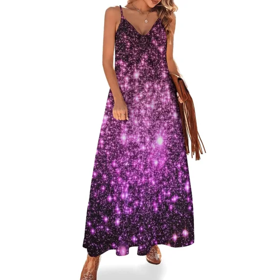 Galaxy Sparkle Stars Pink Purple Ombre Sleeveless Dress Aesthetic clothing Evening gown prom dresses 2025 Dresses gala