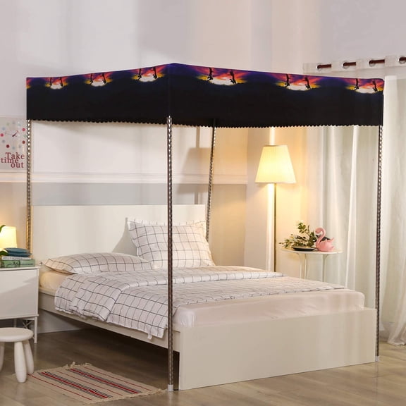 Galaxy Star Four Corner Post Bed Curtain Canopy Bedroom Decoration for Girls Adults Windproof Lightproof Bed Canopies Child Gift (Queen,Black)