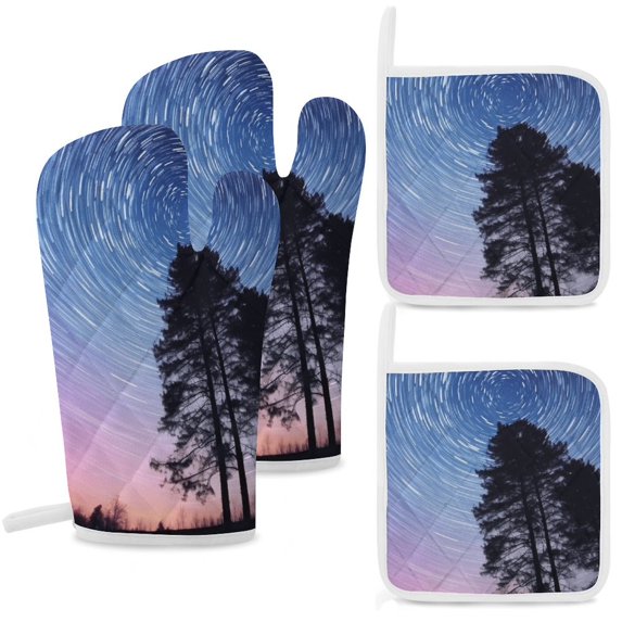 Galaxy Star Outer Space Oven Mitt And Pot Holder Set Oven Glove for Kitchen Baking Cooking Grilling