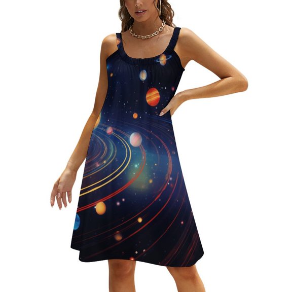 Galaxy Star Outer Space Women's Summer Dresses 2025 Beach Casual Sleeveless Floral Print Tank Loose Sundress