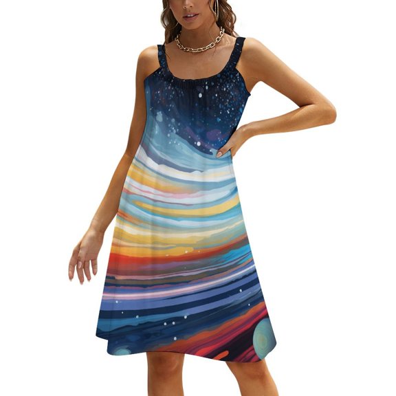 Galaxy Star Outer Space Women's Summer Dresses 2025 Beach Casual Sleeveless Floral Print Tank Loose Sundress