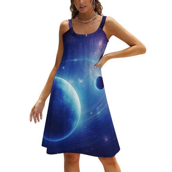 Galaxy Star Outer Space Women's Summer Dresses 2025 Beach Casual Sleeveless Floral Print Tank Loose Sundress