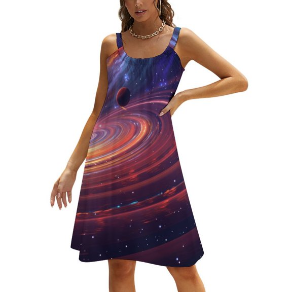 Galaxy Star Outer Space Women's Summer Dresses 2025 Beach Casual Sleeveless Floral Print Tank Loose Sundress