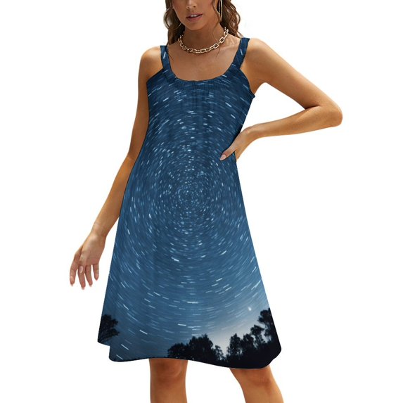 Galaxy Star Outer Space Women's Summer Dresses 2025 Beach Casual Sleeveless Floral Print Tank Loose Sundress