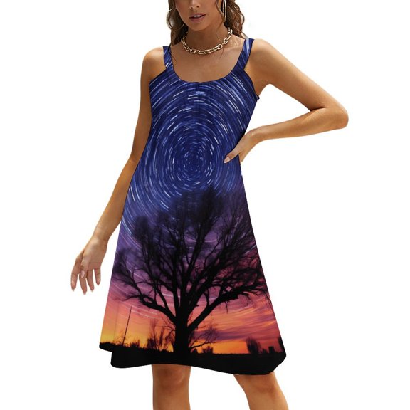 Galaxy Star Outer Space Women's Summer Dresses 2025 Beach Casual Sleeveless Floral Print Tank Loose Sundress