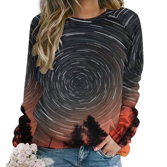 Galaxy Star Outer Space Womens Casual Crewneck Sweatshirt Long Sleeve Tops Cute Pullover Loose Fit
