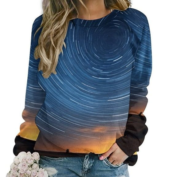 Galaxy Star Outer Space Womens Casual Crewneck Sweatshirt Long Sleeve Tops Cute Pullover Loose Fit
