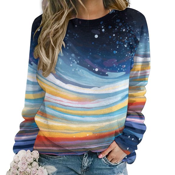 Galaxy Star Outer Space Womens Casual Crewneck Sweatshirt Long Sleeve Tops Cute Pullover Loose Fit