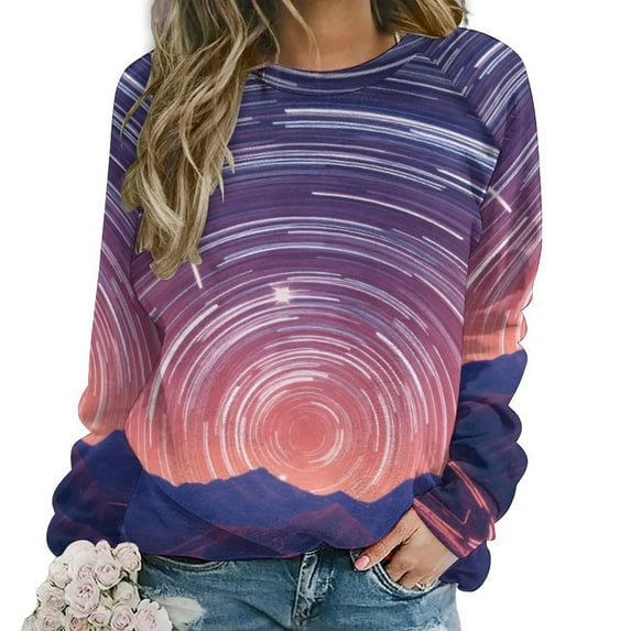 Galaxy Star Outer Space Womens Casual Crewneck Sweatshirt Long Sleeve Tops Cute Pullover Loose Fit
