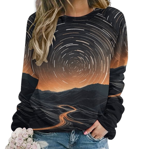 Galaxy Star Outer Space Womens Casual Crewneck Sweatshirt Long Sleeve Tops Cute Pullover Loose Fit
