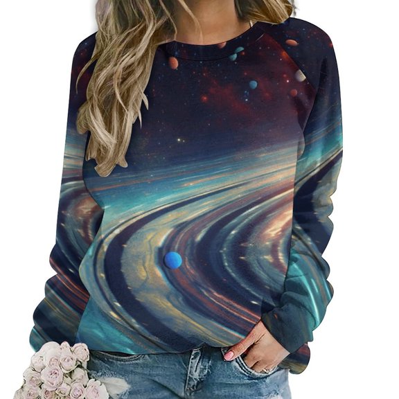 Galaxy Star Outer Space Womens Casual Crewneck Sweatshirt Long Sleeve Tops Cute Pullover Loose Fit