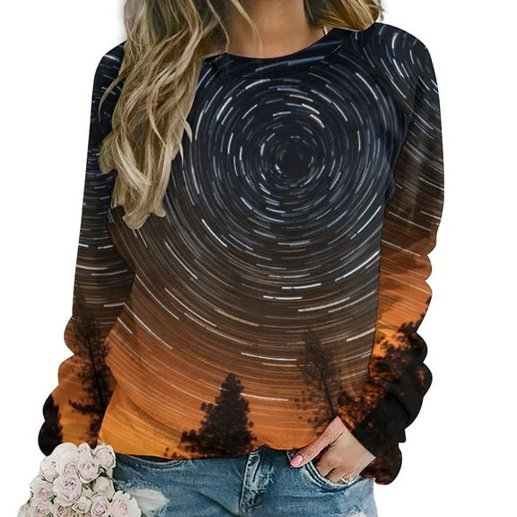 Galaxy Star Outer Space Womens Casual Crewneck Sweatshirt Long Sleeve Tops Cute Pullover Loose Fit