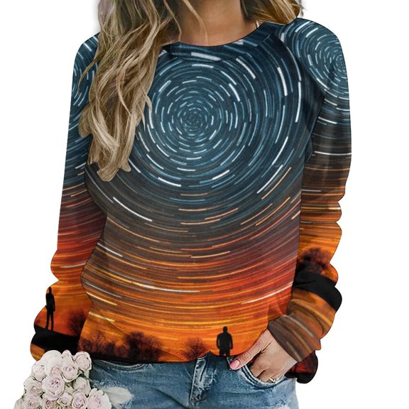 Galaxy Star Outer Space Womens Casual Crewneck Sweatshirt Long Sleeve Tops Cute Pullover Loose Fit