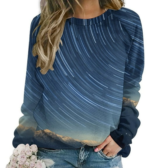 Galaxy Star Outer Space Womens Casual Crewneck Sweatshirt Long Sleeve Tops Cute Pullover Loose Fit