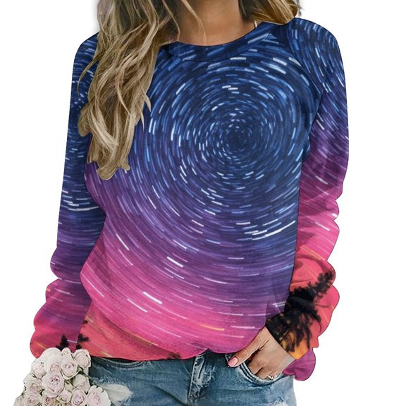 Galaxy Star Outer Space Womens Casual Crewneck Sweatshirt Long Sleeve Tops Cute Pullover Loose Fit