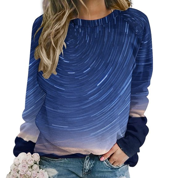 Galaxy Star Outer Space Womens Casual Crewneck Sweatshirt Long Sleeve Tops Cute Pullover Loose Fit