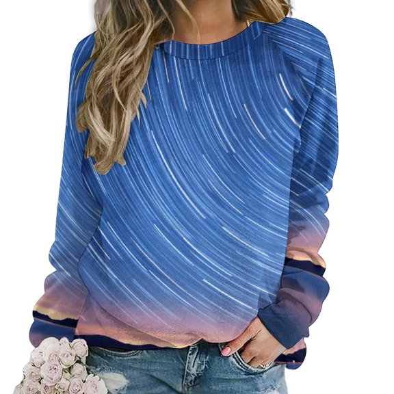 Galaxy Star Outer Space Womens Casual Crewneck Sweatshirt Long Sleeve Tops Cute Pullover Loose Fit