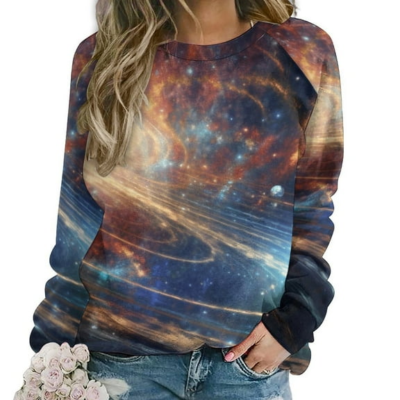 Galaxy Star Outer Space Womens Oversized Sweatshirts Hoodies Crewneck Casual Tops Comfy FallWinter Clothes 2024
