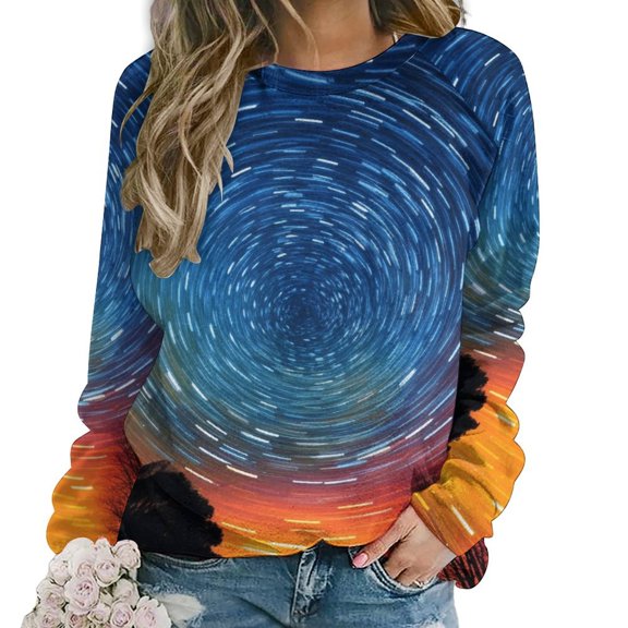 Galaxy Star Outer Space Womens Oversized Sweatshirts Hoodies Crewneck Casual Tops Comfy FallWinter Clothes 2024