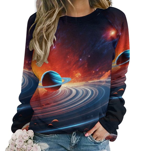 Galaxy Star Outer Space Womens Oversized Sweatshirts Hoodies Crewneck Casual Tops Comfy FallWinter Clothes 2024