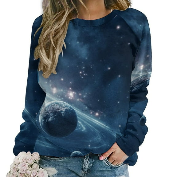 Galaxy Star Outer Space Womens Oversized Sweatshirts Hoodies Crewneck Casual Tops Comfy FallWinter Clothes 2024