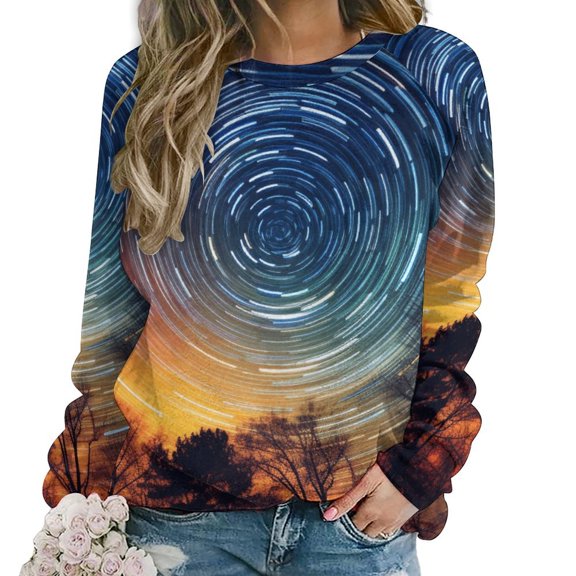 Galaxy Star Outer Space Womens Oversized Sweatshirts Hoodies Crewneck Casual Tops Comfy FallWinter Clothes 2024