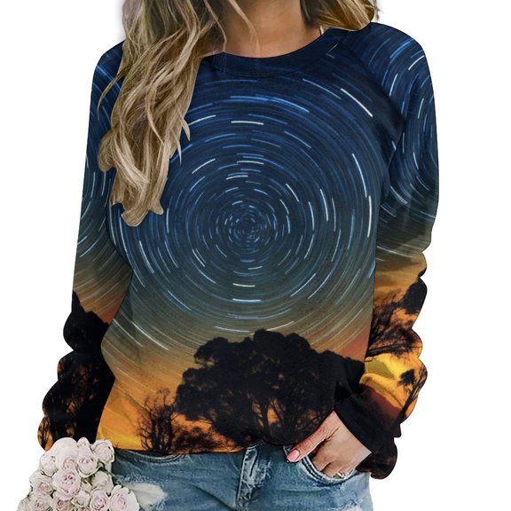 Galaxy Star Outer Space Womens Oversized Sweatshirts Hoodies Crewneck Casual Tops Comfy FallWinter Clothes 2024