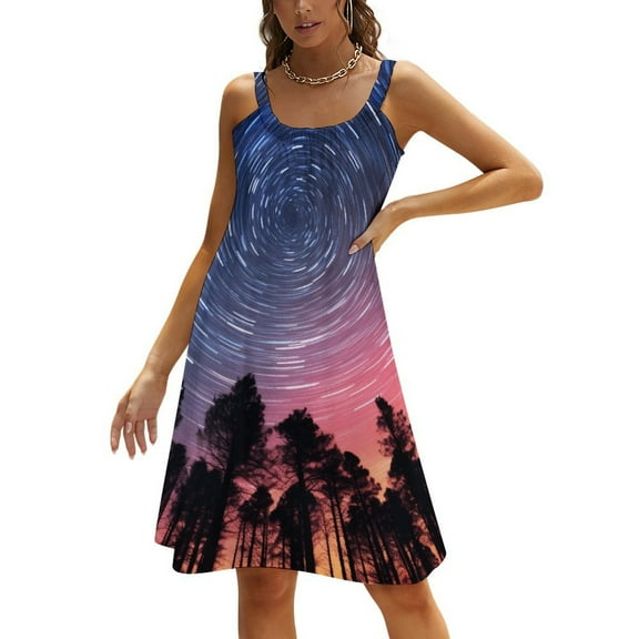 Galaxy Star Outer Space Womens Summer Dresses Casual Sleeveless Tshirt Sundresses Vacation Beach Cover Up Dress