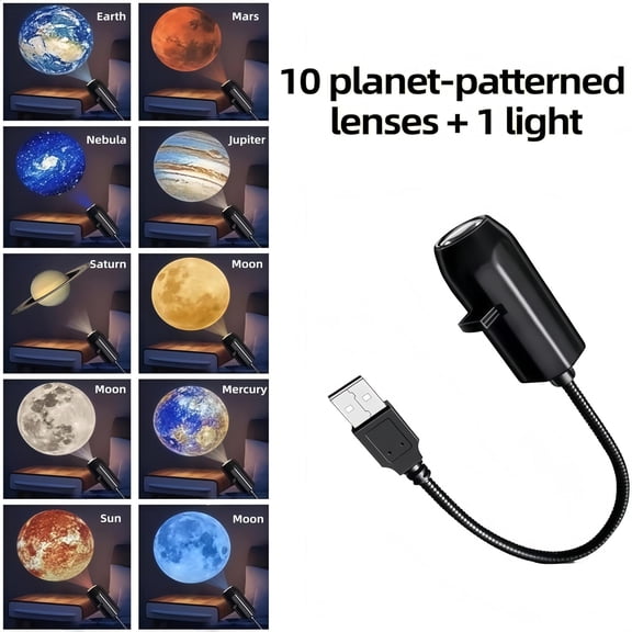 Galaxy Star Projector Night Light with USB, 10 Planet Modes Nebula Lamp, Flexible Gooseneck Design for Room Ceiling, Space Theme Ambient Lighting
