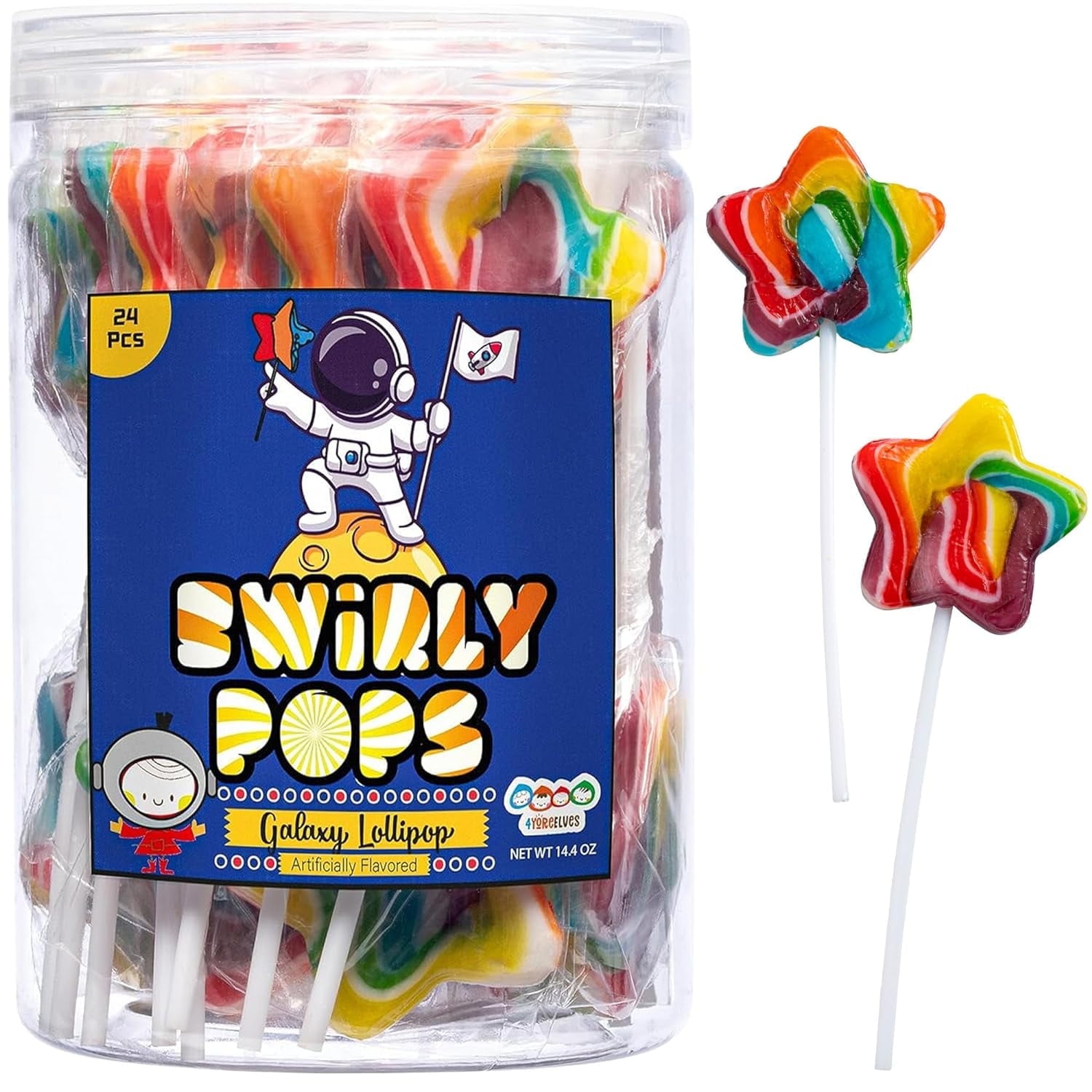 4YoreElves Galaxy Star Lollipops | Rainbow Swirl Lollipop Individually Wrap | 24 Count