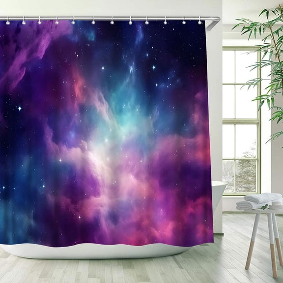 Galaxy Star Shower Curtain, Purple Blue Starry Night Sky, Universe and Planet, Outer Space Bathroom Decor 36"W x 72"H