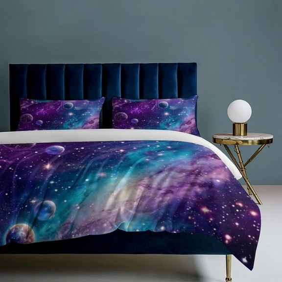 Galaxy Star Sky Universe 3-Piece Bedding Set, Luxuriously Soft Bedding with Matching Pillow Shams, Comforter Set Twin Size for Casual Home Decor