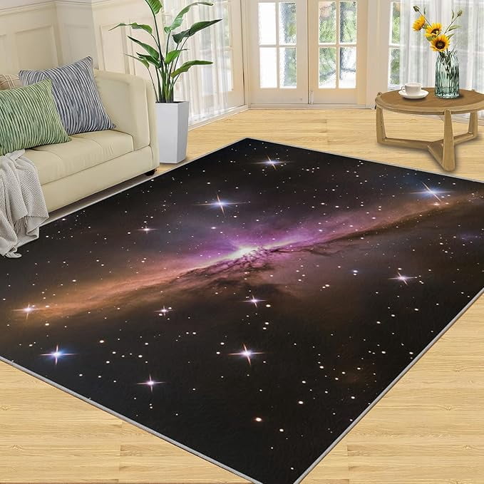Galaxy Starry Night Area Rug, Twinkling Stars Rugs for Bedroom Outer ...