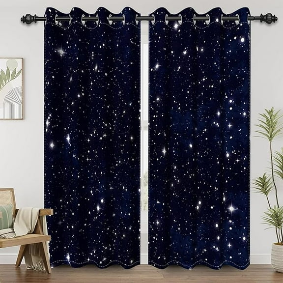 Galaxy Starry Night Blackout Curtains For Bedroom Dark Blue Outer Space Universe Nebula Sky Star Window Curtain Drapes For Boys Kids Living Room Decor 26"W x 45"L (Pack of 2)