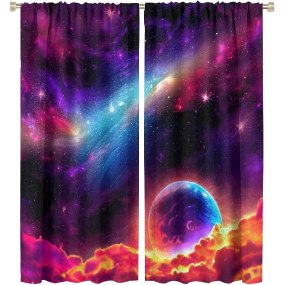 Galaxy Starry Night Curtains for Kids, Universe Fantasy Nebula Window Treatments for Living Room Outer Space Star Cosmos Blockout Window Drapes for Boys Girls Bedroom 84x84in