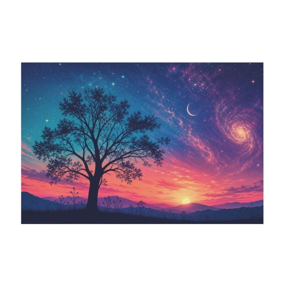 Galaxy Starry Night Sky Tree Landscape Canvas Wall Art For Living Room Bedroom 20x30 in