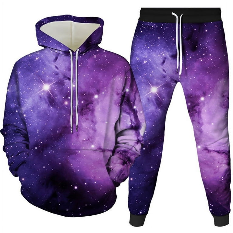 Galaxy Stars Hoodies Pants Set for Men Women 2 Piece 3D Cool Realistic Universe Nebula Hooded Tracksuit Sweatshirt Jogging Pants Colorful Outer Space Print Active wear Jogging Suits Walmart