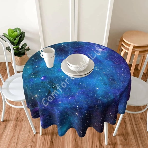 Galaxy Stars In Space Round Tablecloth 60h Table Cloths Waterproof Table Covers for Kitchen Party Dinner Table Decoration