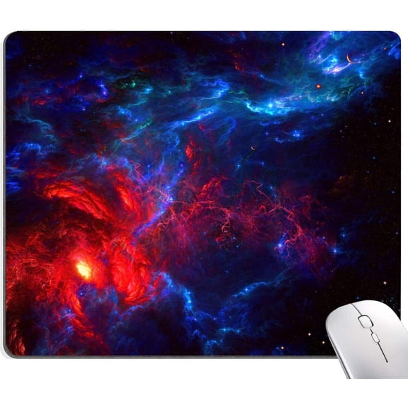 Galaxy Stars Light Black Mouse Pad, Red and Blue Nebula Mouse Pad, Mouse Mat Waterproof Mouse Pad Non-Slip Rubber Base MousePads for Computer Office Laptop Men Women Kids, 9.5"x7.9" Inch