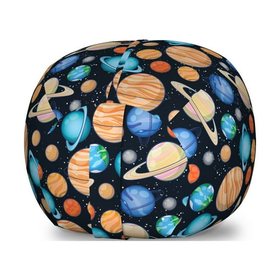Galaxy Storage Toy Bag Chair, Galaxy Space Art Solar System Planets Mars Mercury Uranus Jupiter Venus Print, Stuffed Animal Organizer Washable Bag, Small Size, Salmon Blue, by Ambesonne